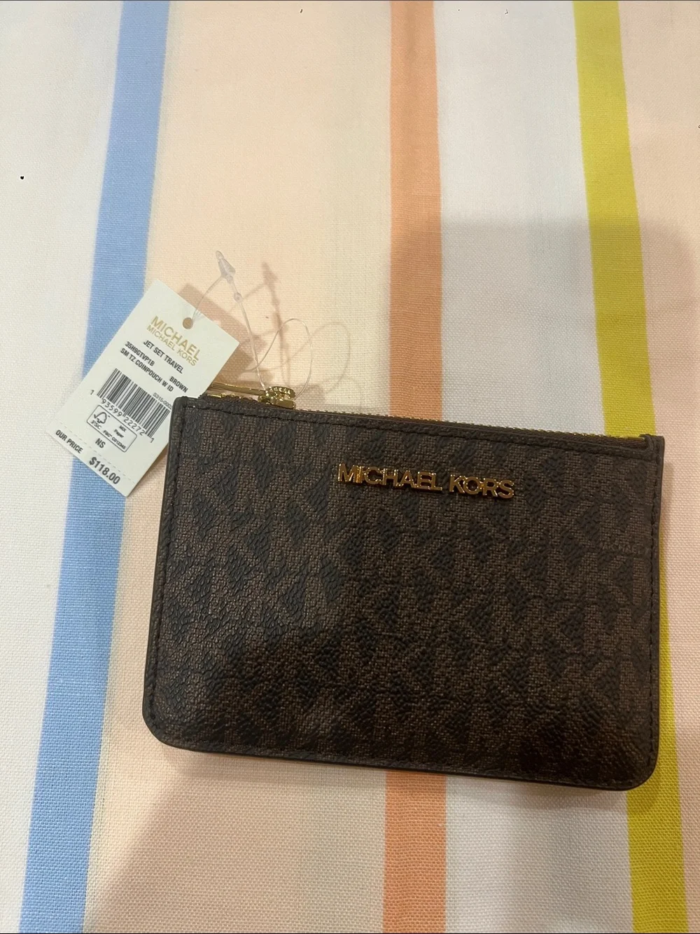 Michael Kors Dark Brown Signature Zip Card Pouch